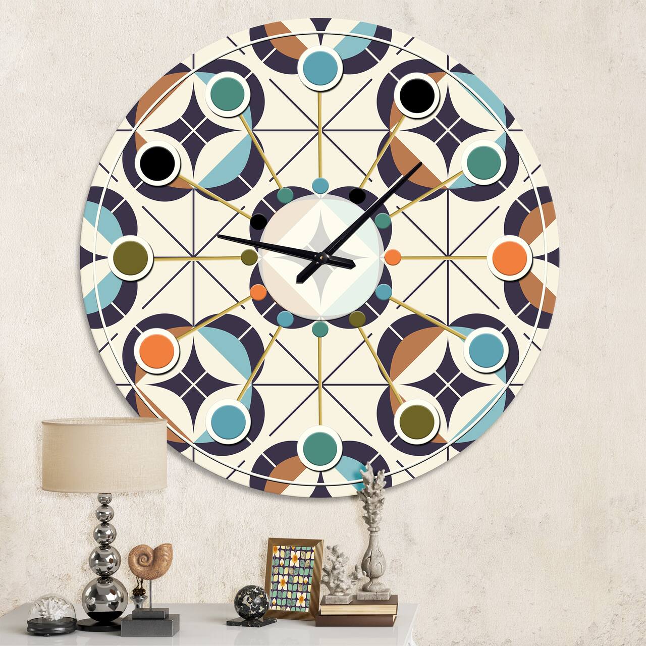 Designart Geometric Retro Design III Mid-Century Modern Wall Clock